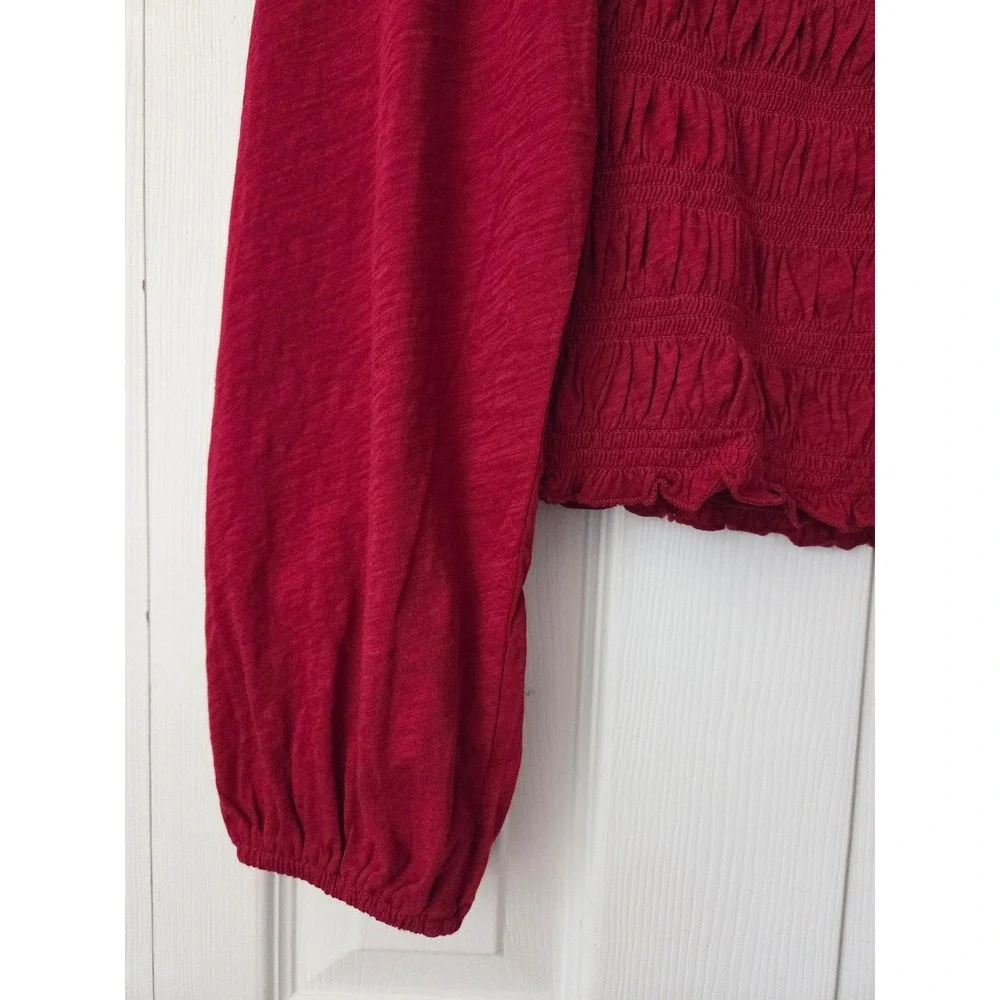Madewell Smocked Boatneck Top Womens Medium Ruby Red NWT $88 NY504‎